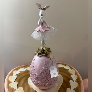 Bella Lux Easter Bunny Rabbit with Tutu on Pink Egg with Gold Roses & Pearls